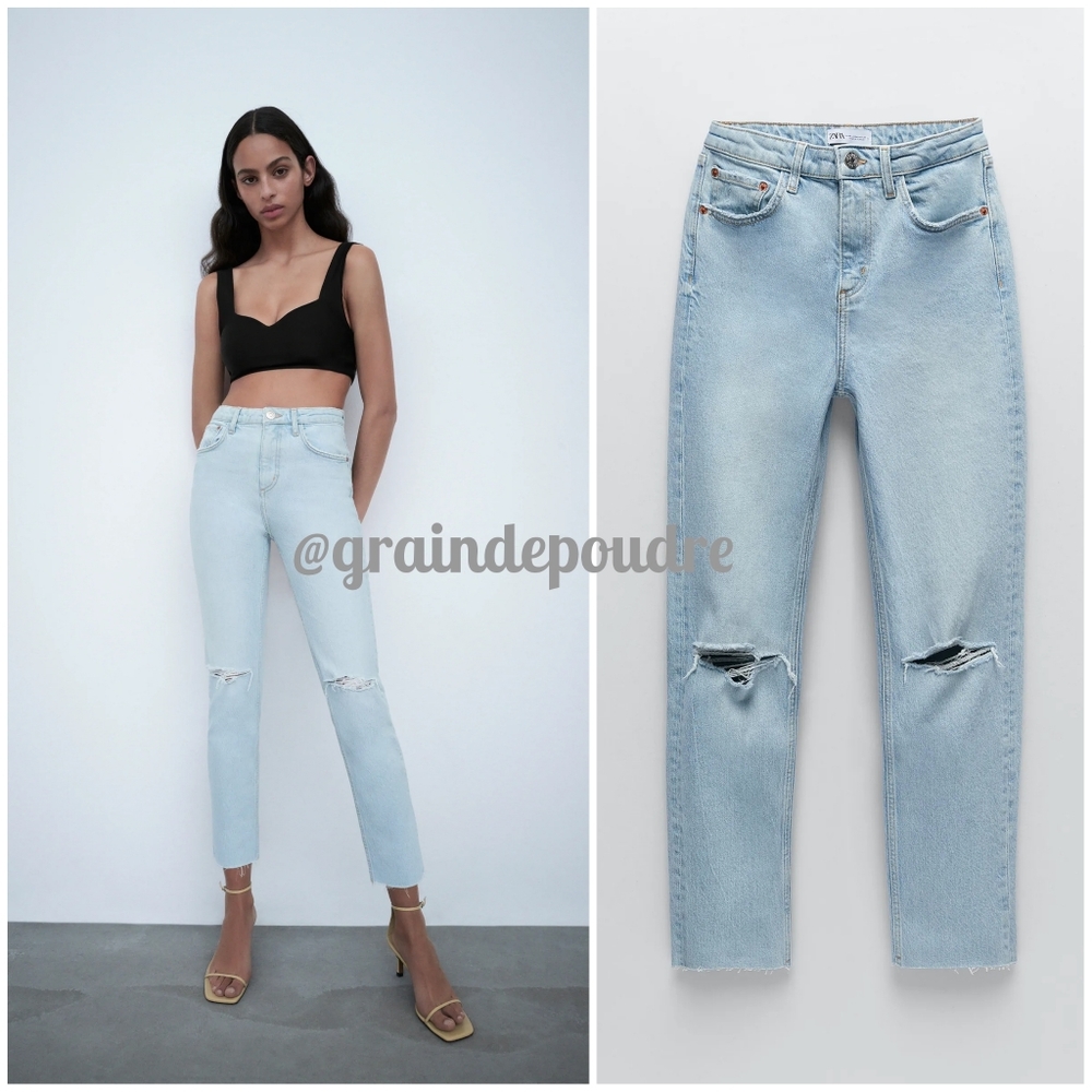 Rare Zara Light Denim Ripped Hi Rise Slim Jean 34